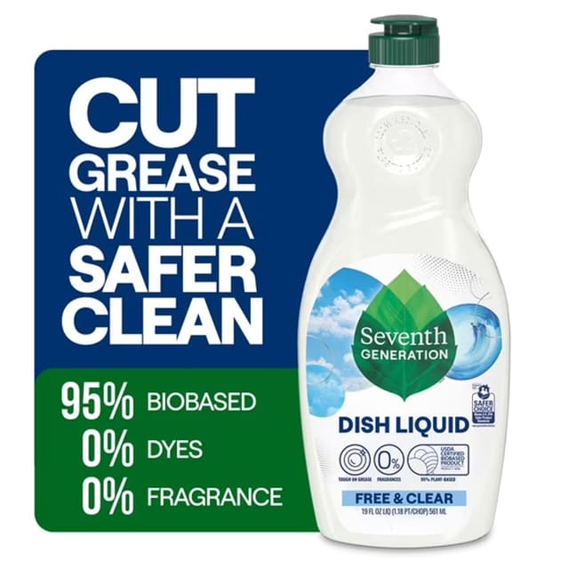 白底背景下的 Seventh Generation Free & Clear Dish Liquid 正面商品图